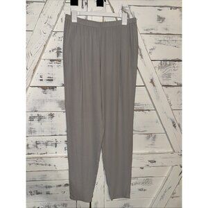Eileen Fisher Perfect Mid Rise Pull On 100% Silk Slim Straight Gray Pants M